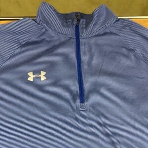 Under Armour Blue and White Striped Half-Zip Pullover